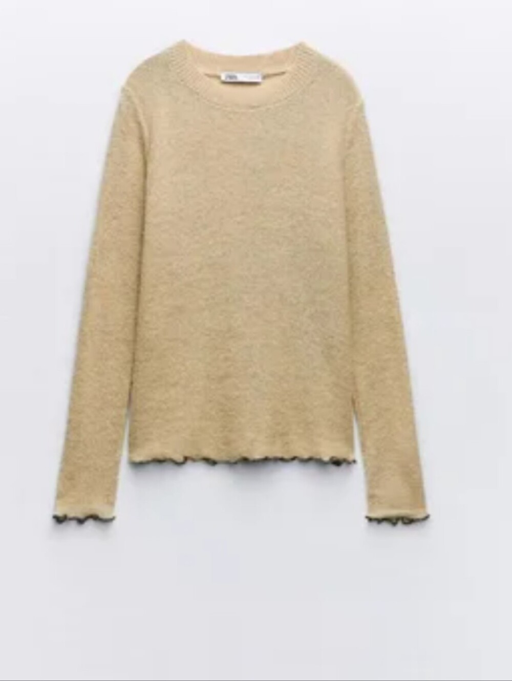 NWT Zara Alpaca Wool Knit Crewneck Sweater Beige Gold Medium Lettuce Edge